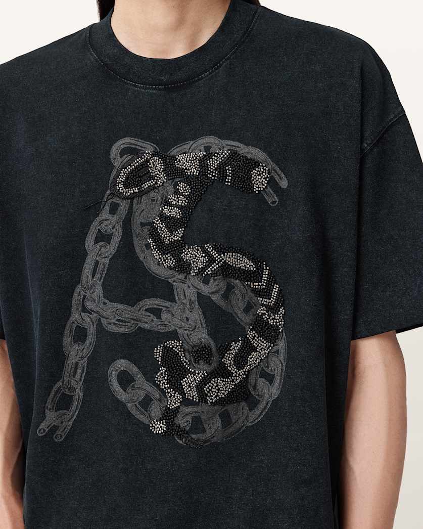 AllSaints Scale Cropped Graphic T Shirt Washed Black