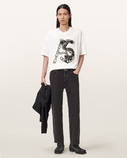 AllSaints Scale Cropped Graphic T Shirt Washed Black