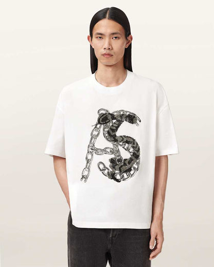 AllSaints Scale Cropped Graphic T Shirt Washed Black