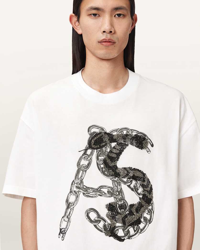 AllSaints Scale Cropped Graphic T Shirt Washed Black