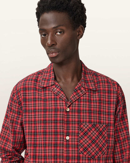 AllSaints Felix Check Long Sleeve Shirt Claret Red