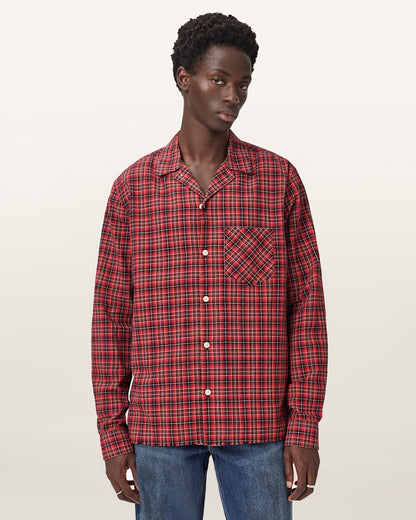 AllSaints Felix Check Long Sleeve Shirt Claret Red