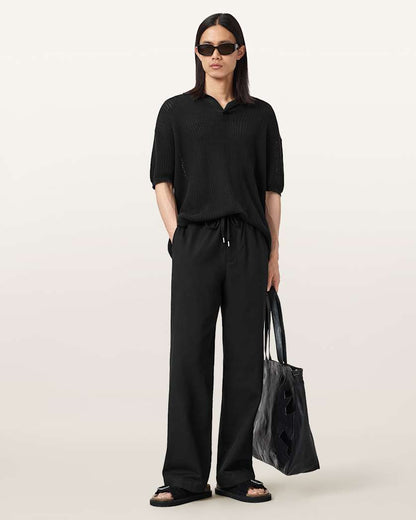 AllSaints Mori Mid Rise Cotton Pants Coal Black