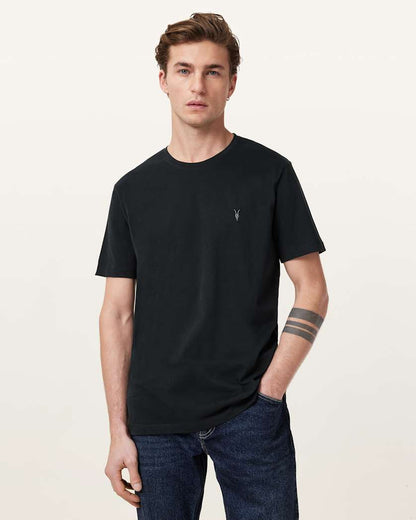 AllSaints Brace Brushed Cotton Crew Neck T Shirt Flint Grey