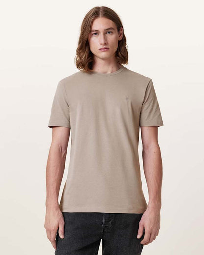 AllSaints Brace Brushed Cotton Crew Neck T Shirt Flint Grey
