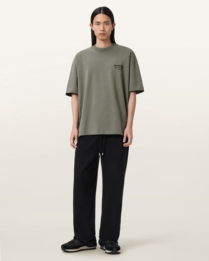 AllSaints Xander Flocked Logo Oversized T Shirt Coastline Blue