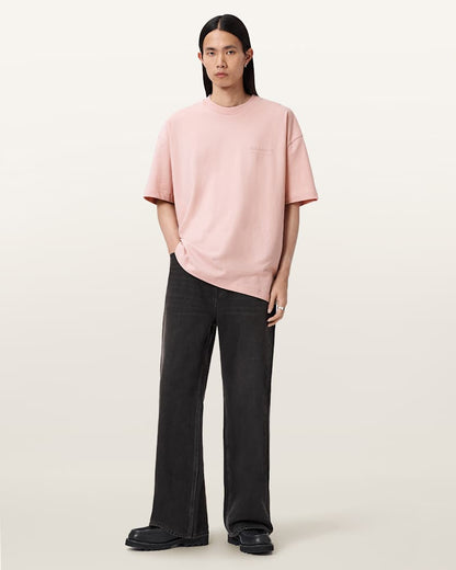 AllSaints Xander Flocked Logo Oversized T Shirt Coastline Blue