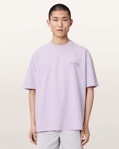AllSaints Xander Flocked Logo Oversized T Shirt Coastline Blue