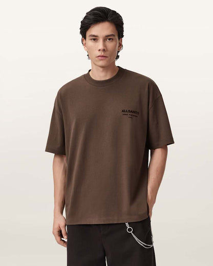 AllSaints Xander Flocked Logo Oversized T Shirt Coastline Blue