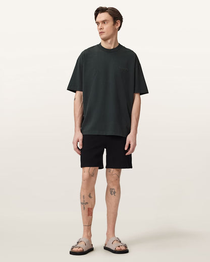 AllSaints Xander Flocked Logo Oversized T Shirt Coastline Blue