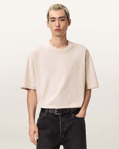 AllSaints Xander Flocked Logo Oversized T Shirt Coastline Blue