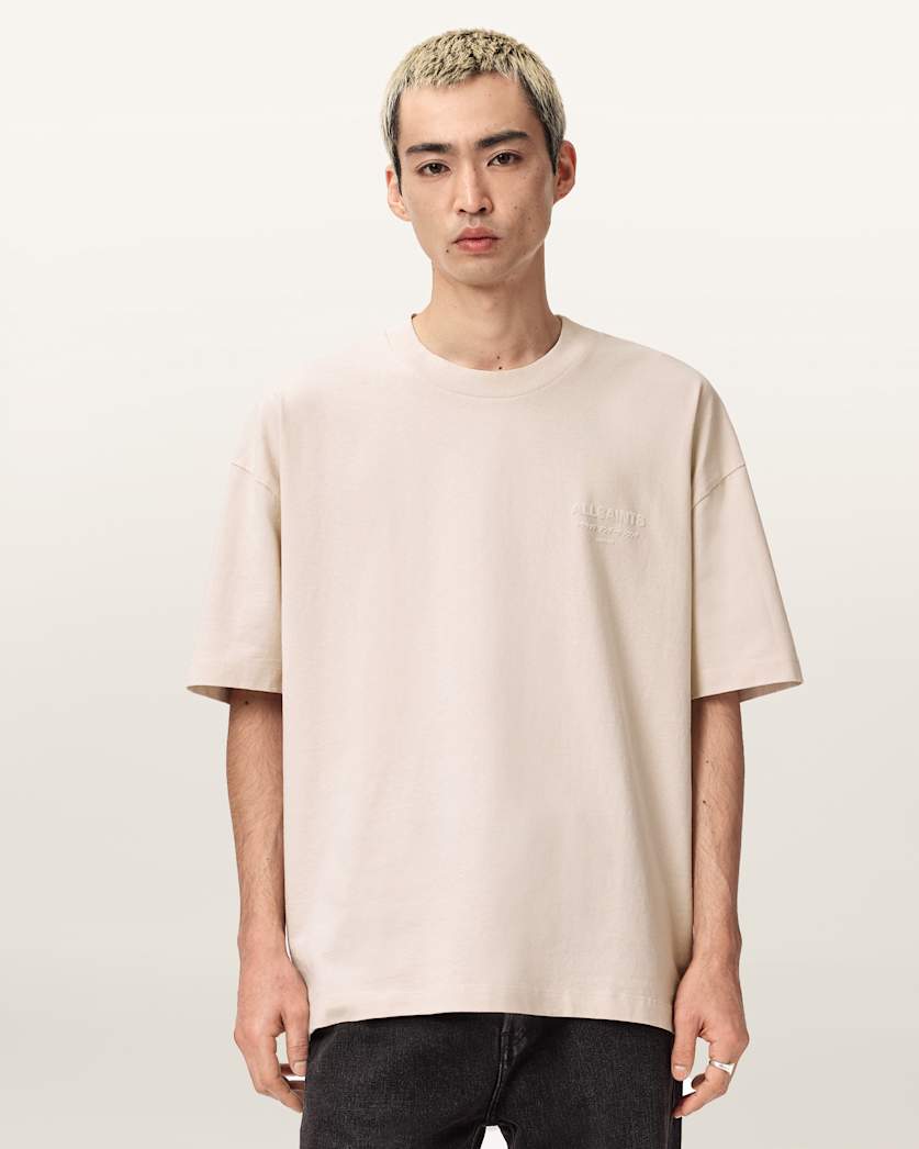 AllSaints Xander Flocked Logo Oversized T Shirt Coastline Blue