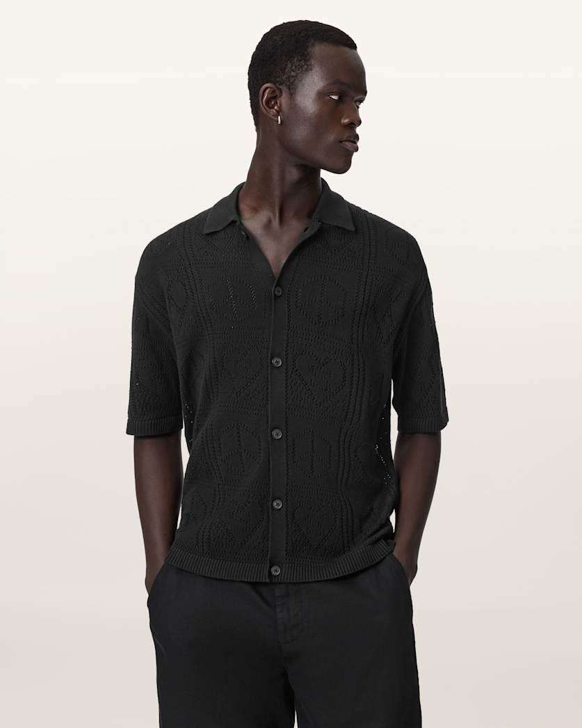 AllSaints Arktx Open Stitch Jacquard Cardigan Black