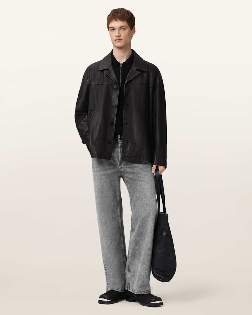 AllSaints Bradwell Boxy Leather Coat Black