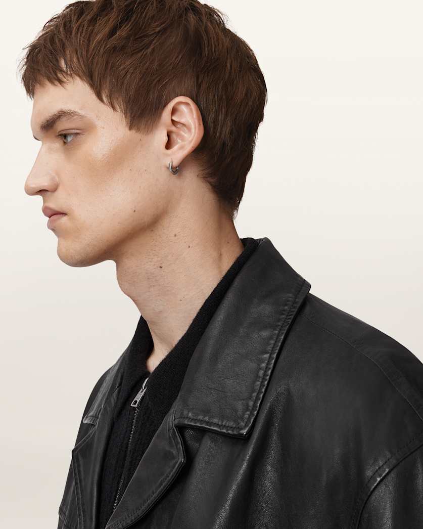 AllSaints Bradwell Boxy Leather Coat Black