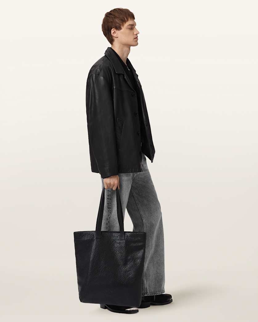 AllSaints Bradwell Boxy Leather Coat Black