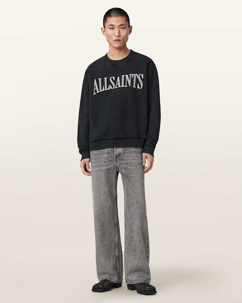 AllSaints Dash Long Sleeve Boxy Sweatshirt Washed Black