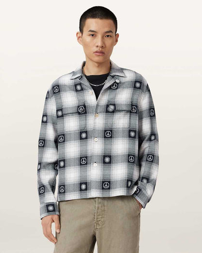 AllSaints Castor Long Sleeve Check Shirt Peacoat Blue