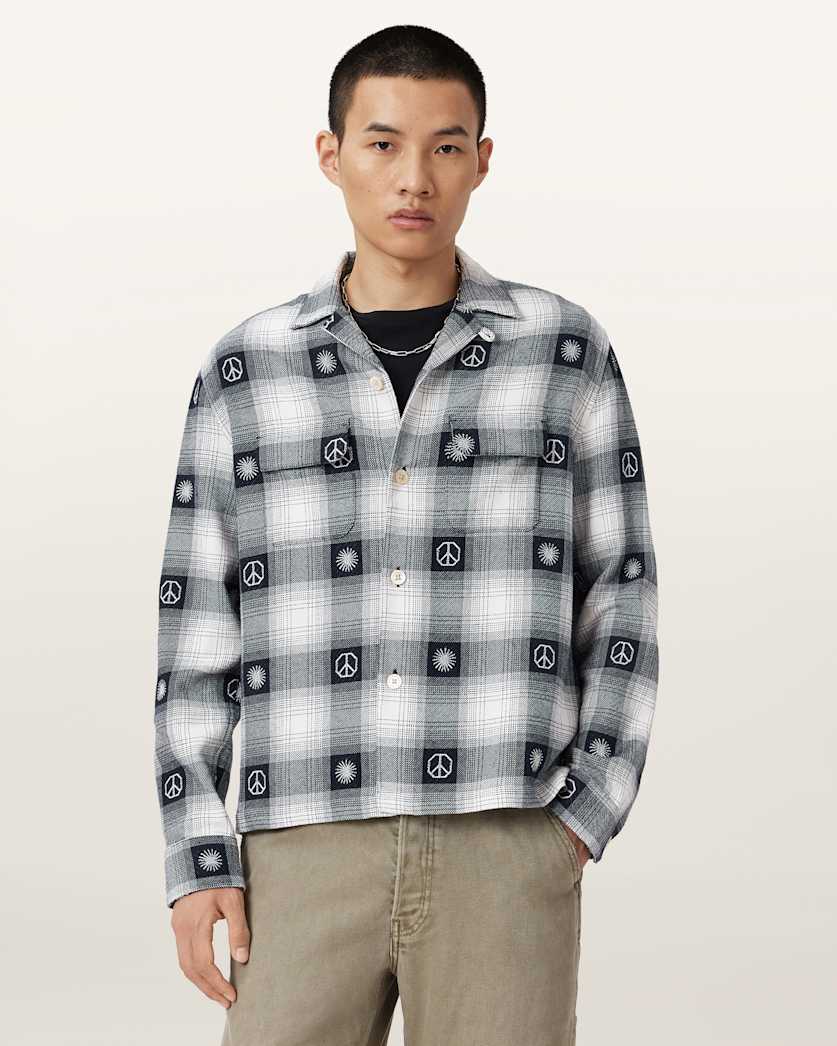 AllSaints Castor Long Sleeve Check Shirt Peacoat Blue
