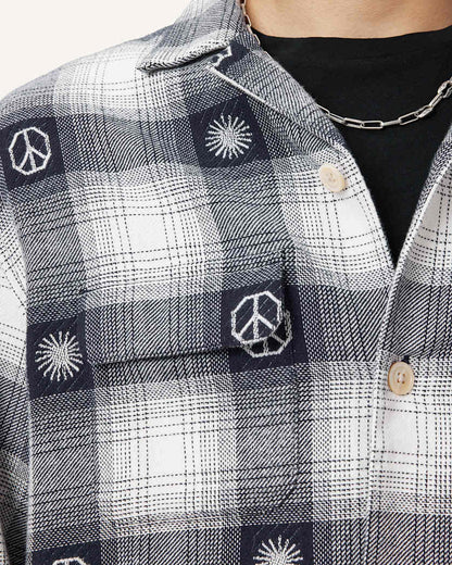 AllSaints Castor Long Sleeve Check Shirt Peacoat Blue