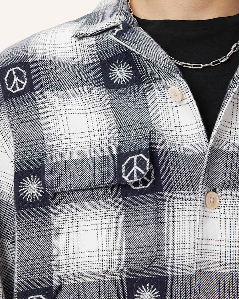 AllSaints Castor Long Sleeve Check Shirt Peacoat Blue