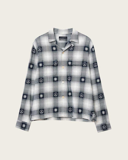 AllSaints Castor Long Sleeve Check Shirt Peacoat Blue
