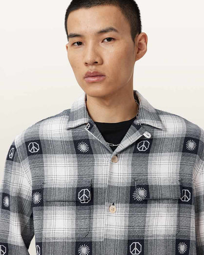 AllSaints Castor Long Sleeve Check Shirt Peacoat Blue