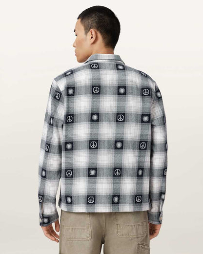 AllSaints Castor Long Sleeve Check Shirt Peacoat Blue