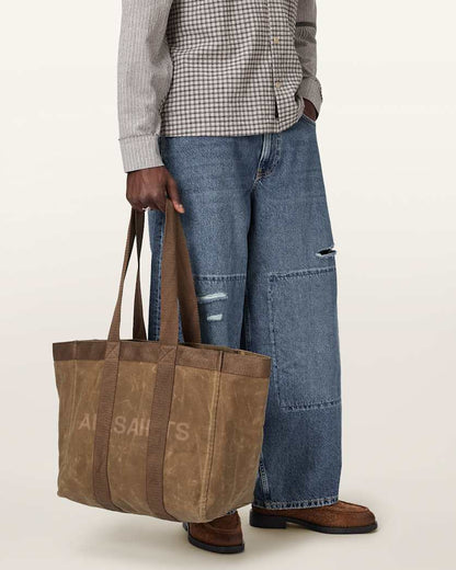 AllSaints Layo Spacious Canvas Tote Bag Weathered Brown