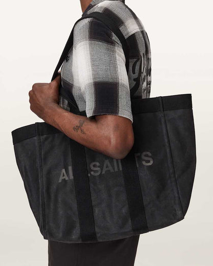 AllSaints Layo Spacious Canvas Tote Bag Washed Black