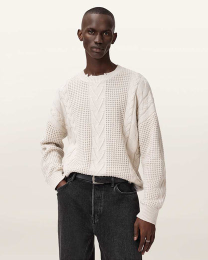 AllSaints Tenter Oversized Wool Sweater Ecru White