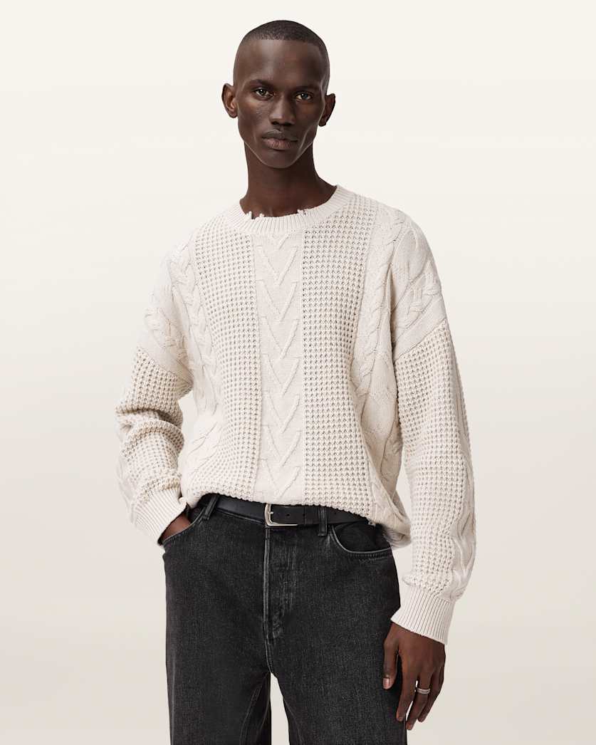 AllSaints Tenter Oversized Wool Sweater Ecru White