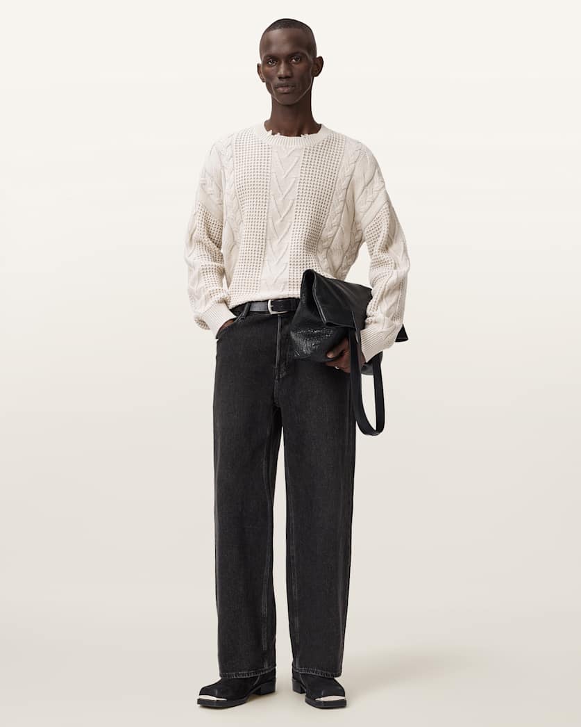 AllSaints Tenter Oversized Wool Sweater Ecru White