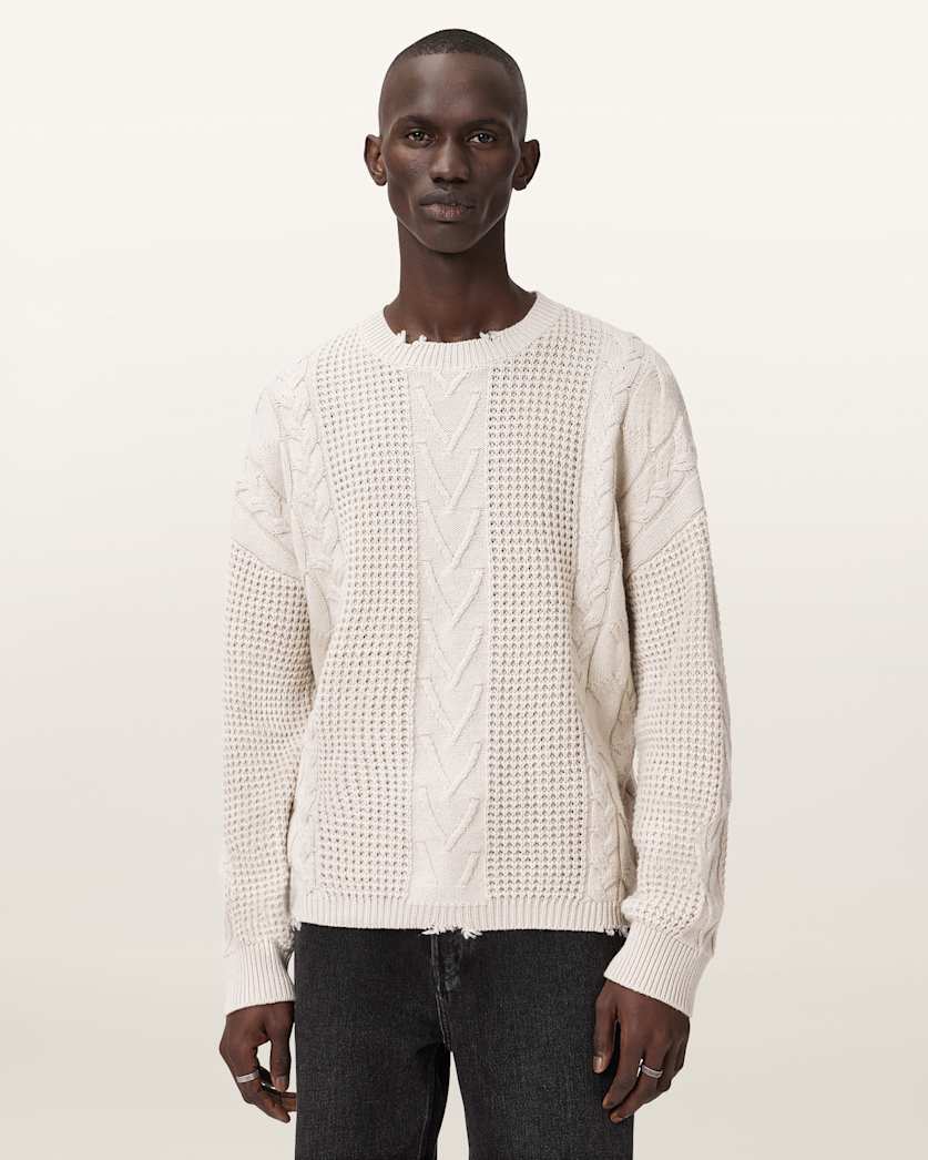 AllSaints Tenter Oversized Wool Sweater Ecru White