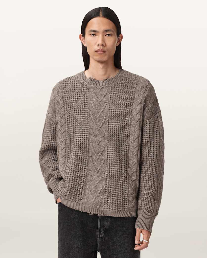 AllSaints Tenter Oversized Wool Sweater Ecru White