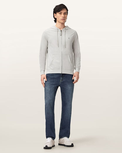AllSaints Brace Zip Up Ramskull Hoodie Pebble Grey