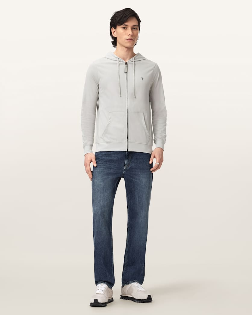 AllSaints Brace Zip Up Ramskull Hoodie Pebble Grey