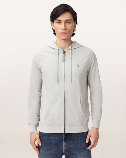 AllSaints Brace Zip Up Ramskull Hoodie Pebble Grey