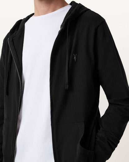 AllSaints Brace Zip Up Brushed Cotton Ramskull Hoodie Jet Black