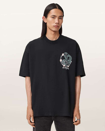 AllSaints Snakebite Short Sleeve Crew T Shirt Washed Black