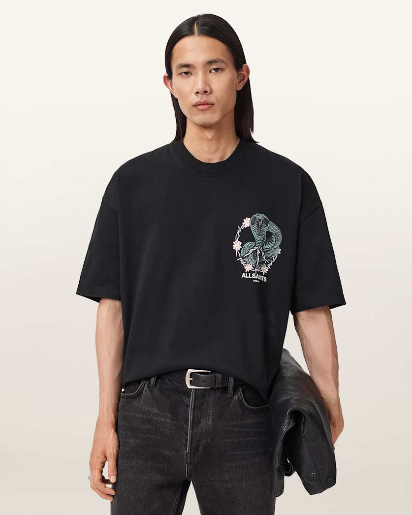 AllSaints Snakebite Short Sleeve Crew T Shirt Washed Black