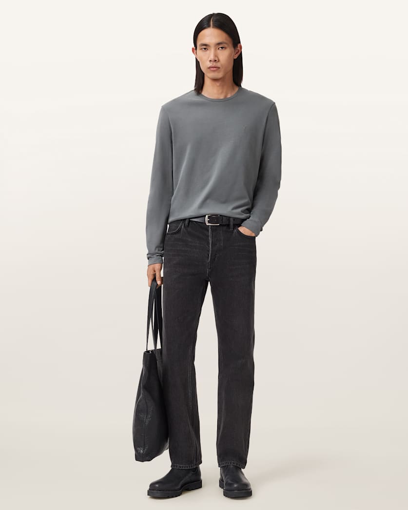 AllSaints Brace Brushed Cotton Long Sleeve T Shirt Hazed Grey