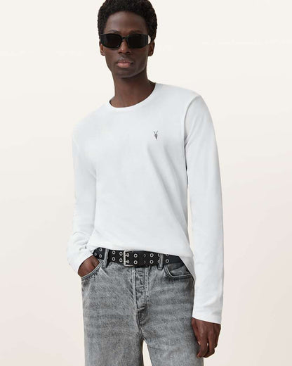 AllSaints Brace Brushed Cotton Long Sleeve T Shirt Hazed Grey