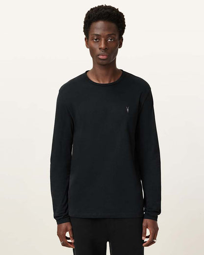 AllSaints Brace Brushed Cotton Long Sleeve T Shirt Hazed Grey