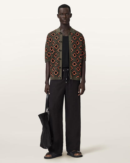 AllSaints Morena Short Sleeve Collared Cardigan Pitch Green