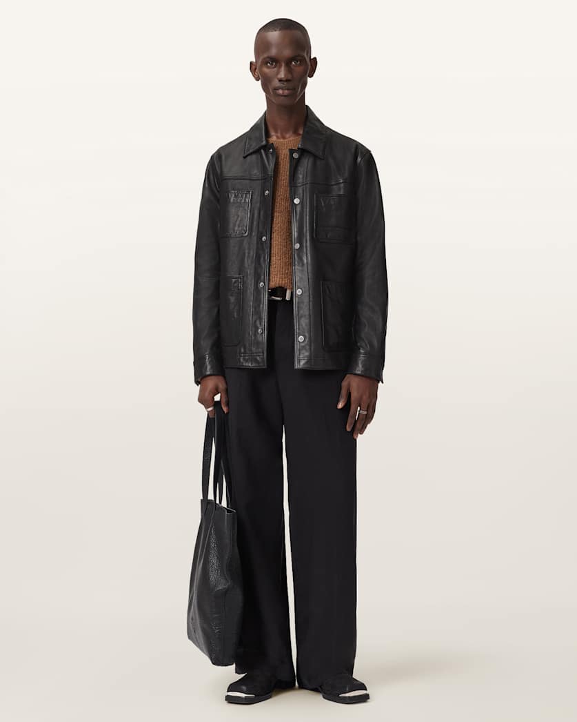 AllSaints Saxon Leather Jacket Black