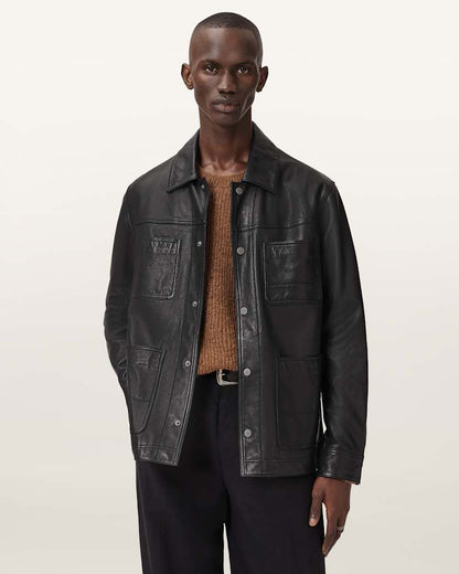 AllSaints Saxon Leather Jacket Black