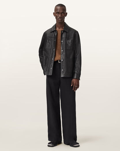 AllSaints Saxon Leather Jacket Black