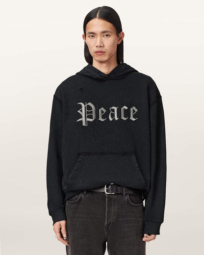 AllSaints Utopia Embroidered Boxy Hoodie Washed Black