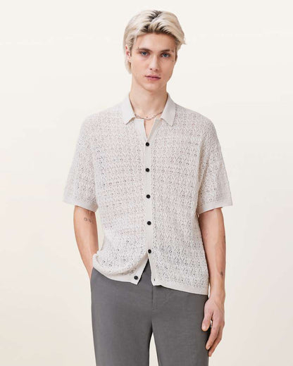 AllSaints Loire Short Sleeve Open Knit Cardigan Ecru White